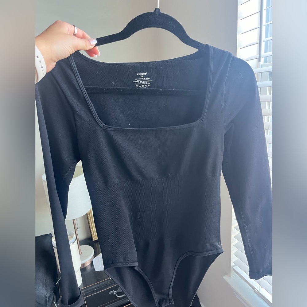 Black Square Neck Bodysuit